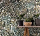 Tapete grün, weiß Vliestapete Glööckler Jungle Floral Blätter Natur Muster für Schlafzimmer, Wohnzimmer oder Küche 10,05 x 0,53m 91782