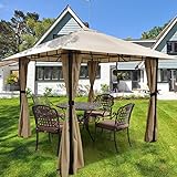 Sekey Garten Pavillon 3x3 m Wasserdicht Stabil Partyzelt, Gartenzelt mit 4 Seitenteile Reißverschluss, 180g/㎡ Polyester, Taupe