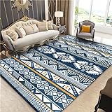 AU-OZNER Ethno Teppich Blauer Teppich, Anti-Milben-Wohnzimmerboden, leicht zu reinigender Teppichteppich klein flauschig,Blau,120x180cm