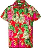 Funky Hawaiihemd Kids Kinder Jungs, Kurzarm, Print Pineapple Leaves, Rot, 4
