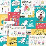 ASTARON 24 Pack Geburtstagskarte Set für Kinder mit Umschlag und Aufklebern Birthday Cards Bulk Sortiment,12 Designs