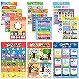 LIKARTO 12 pädagogische Montessori Lernposter A4 - Extra dickes Papier und beidseitig laminiert - Grundlagen 1 - Buchstaben lernen, Lernhilfe für Kinder