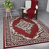 VIMODA Klassisch Orient Teppich dicht gewebt Wohnzimmer Rot Beige, Maße:40x60 cm
