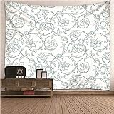 Banemi Wandteppich Aesthetic, Wandteppich Women Weiß Blumenrankenmuster Polyester Tapisserie Dekoration für Wohnzimmer Schlafzimmer 240x220CM