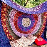 Craftozone Tapisserie Mehrfarbig Geschenk Hippie Wandteppiche Mandala Bohemian Psychedelic komplizierte indische Wandbehang Bettwäsche Tagesdecke (Multi, 220 x 200 cms)